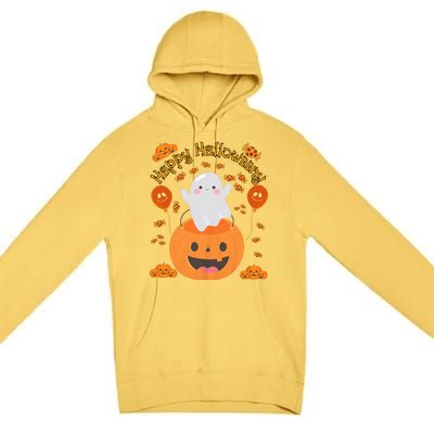 Happy Halloweeny Cute Boy And Girl Costume As A Ghost Premium Pullover Hoodie