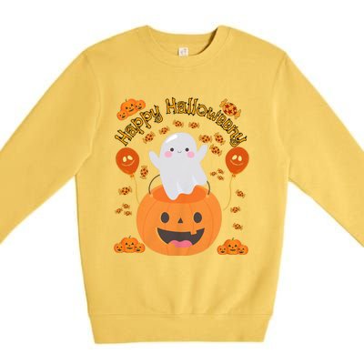 Happy Halloweeny Cute Boy And Girl Costume As A Ghost Premium Crewneck Sweatshirt