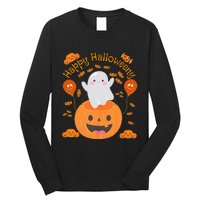 Happy Halloweeny Cute Boy And Girl Costume As A Ghost Long Sleeve Shirt