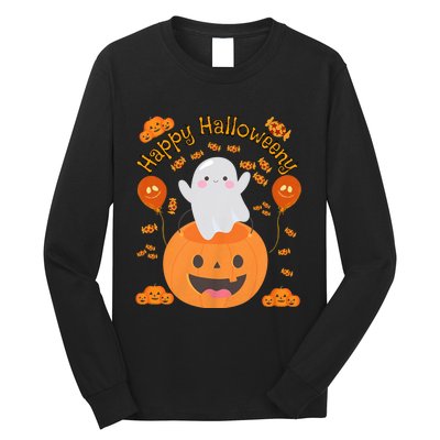 Happy Halloweeny Cute Boy And Girl Costume As A Ghost Long Sleeve Shirt