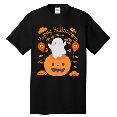 Happy Halloweeny Cute Boy And Girl Costume As A Ghost Tall T-Shirt