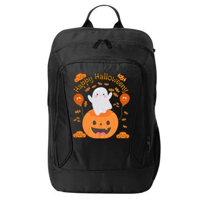 Happy Halloweeny Cute Boy And Girl Costume As A Ghost City Backpack