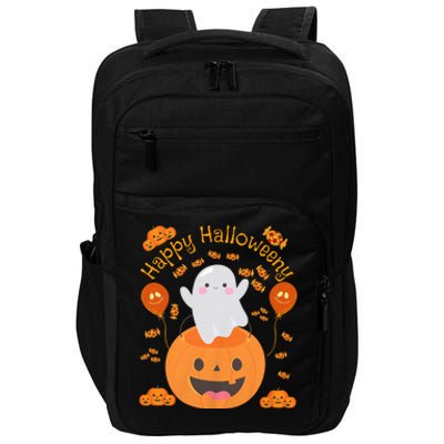 Happy Halloweeny Cute Boy And Girl Costume As A Ghost Impact Tech Backpack