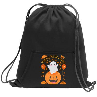 Happy Halloweeny Cute Boy And Girl Costume As A Ghost Sweatshirt Cinch Pack Bag