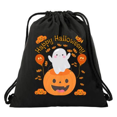 Happy Halloweeny Cute Boy And Girl Costume As A Ghost Drawstring Bag