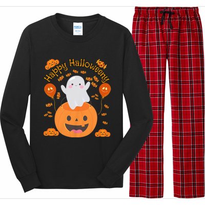 Happy Halloweeny Cute Boy And Girl Costume As A Ghost Long Sleeve Pajama Set