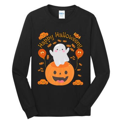 Happy Halloweeny Cute Boy And Girl Costume As A Ghost Tall Long Sleeve T-Shirt