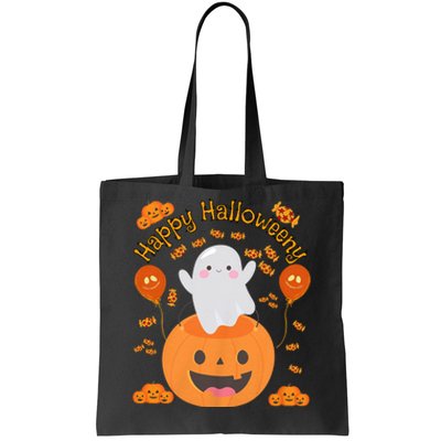 Happy Halloweeny Cute Boy And Girl Costume As A Ghost Tote Bag