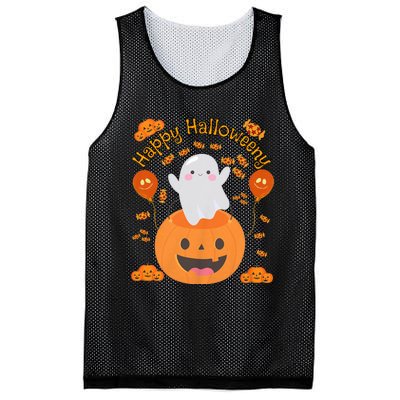 Happy Halloweeny Cute Boy And Girl Costume As A Ghost Mesh Reversible Basketball Jersey Tank