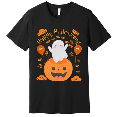 Happy Halloweeny Cute Boy And Girl Costume As A Ghost Premium T-Shirt