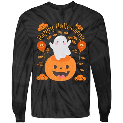 Happy Halloweeny Cute Boy And Girl Costume As A Ghost Tie-Dye Long Sleeve Shirt