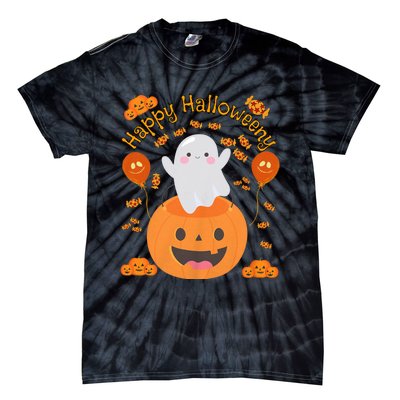 Happy Halloweeny Cute Boy And Girl Costume As A Ghost Tie-Dye T-Shirt