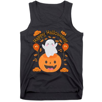 Happy Halloweeny Cute Boy And Girl Costume As A Ghost Tank Top