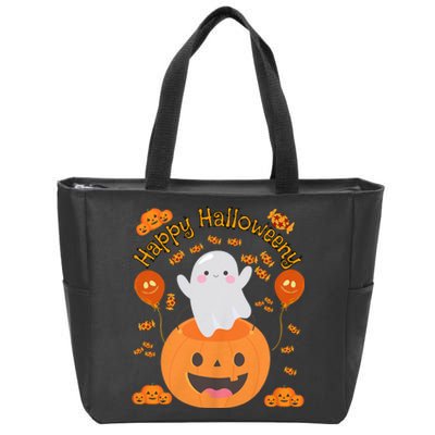 Happy Halloweeny Cute Boy And Girl Costume As A Ghost Zip Tote Bag