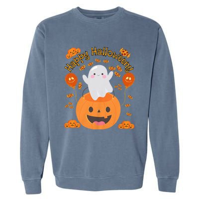 Happy Halloweeny Cute Boy And Girl Costume As A Ghost Garment-Dyed Sweatshirt