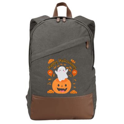 Happy Halloweeny Cute Boy And Girl Costume As A Ghost Cotton Canvas Backpack