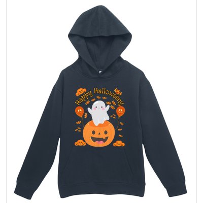 Happy Halloweeny Cute Boy And Girl Costume As A Ghost Urban Pullover Hoodie