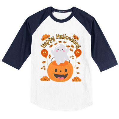 Happy Halloweeny Cute Boy And Girl Costume As A Ghost Baseball Sleeve Shirt