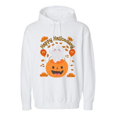 Happy Halloweeny Cute Boy And Girl Costume As A Ghost Garment-Dyed Fleece Hoodie