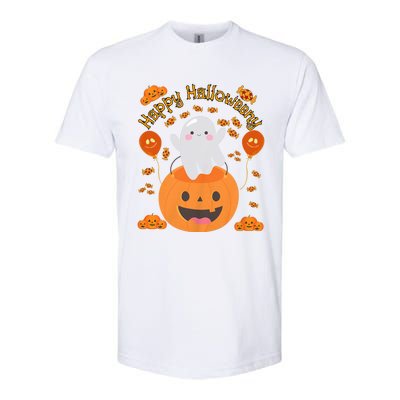 Happy Halloweeny Cute Boy And Girl Costume As A Ghost Softstyle CVC T-Shirt