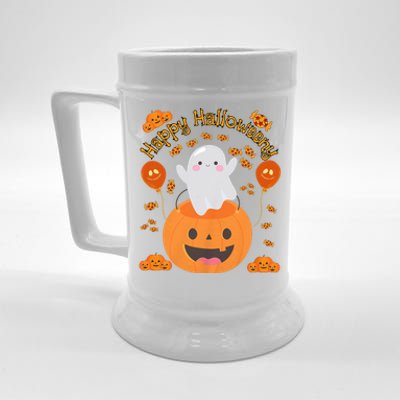 Happy Halloweeny Cute Boy And Girl Costume As A Ghost Beer Stein