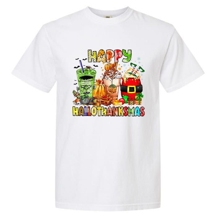 Happy Hallothanksmas Coffee Latte Halloween Thanksgiving  Garment-Dyed Heavyweight T-Shirt