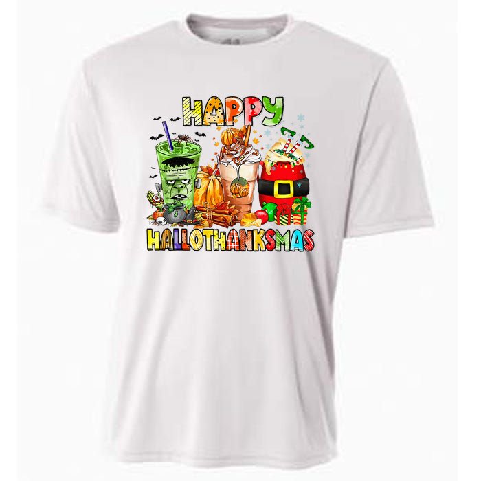 Happy Hallothanksmas Coffee Latte Halloween Thanksgiving  Cooling Performance Crew T-Shirt