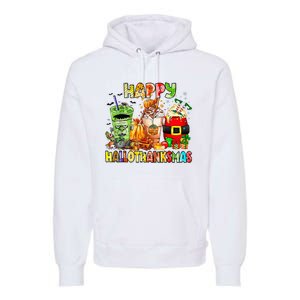 Happy Hallothanksmas Coffee Latte Halloween Thanksgiving  Premium Hoodie