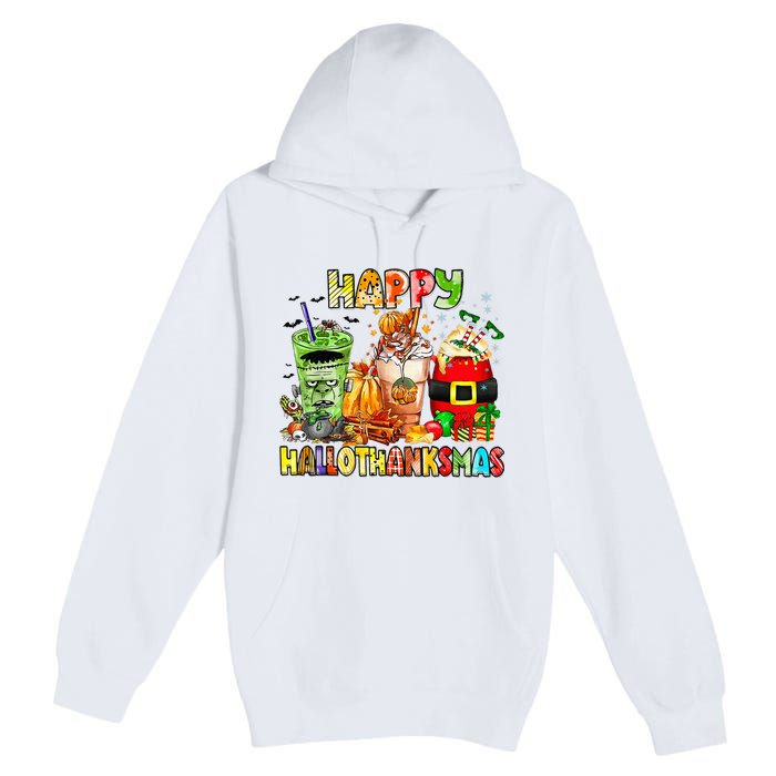 Happy Hallothanksmas Coffee Latte Halloween Thanksgiving  Premium Pullover Hoodie