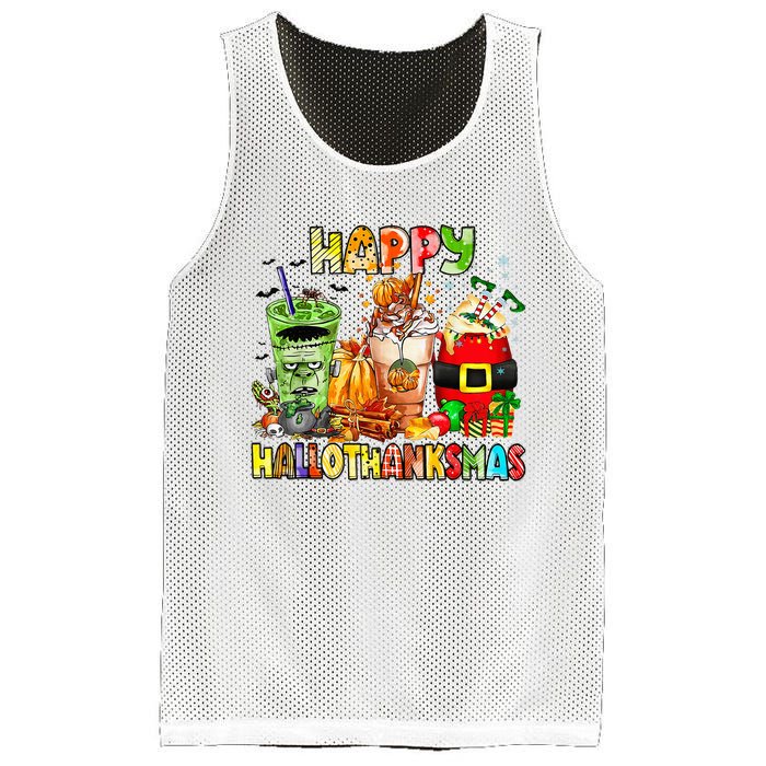 Happy Hallothanksmas Coffee Latte Halloween Thanksgiving  Mesh Reversible Basketball Jersey Tank