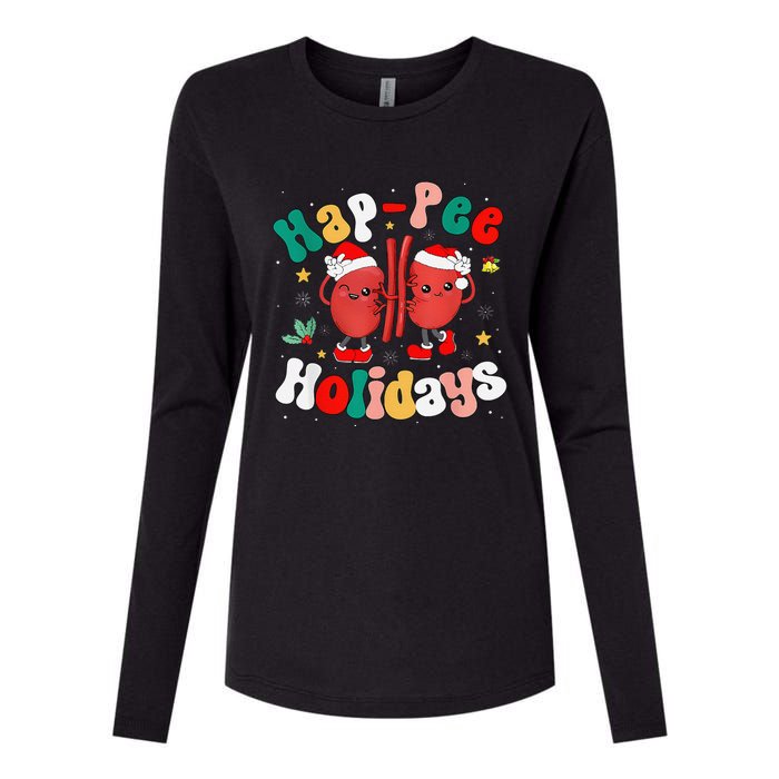 Happee Holiday Christmas Santa Kidney Nephrology Technician Womens Cotton Relaxed Long Sleeve T-Shirt