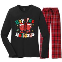 Happee Holiday Christmas Santa Kidney Nephrology Technician Women's Long Sleeve Flannel Pajama Set 