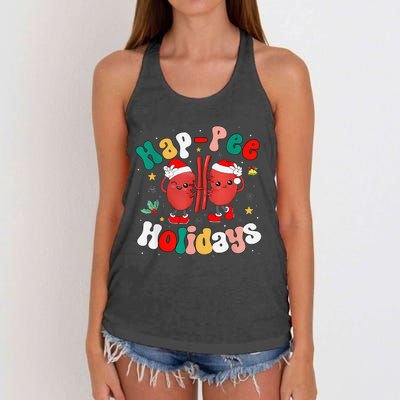 Happee Holiday Christmas Santa Kidney Nephrology Technician Women's Knotted Racerback Tank