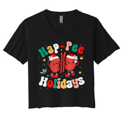 Happee Holiday Christmas Santa Kidney Nephrology Technician Women's Crop Top Tee