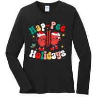 Happee Holiday Christmas Santa Kidney Nephrology Technician Ladies Long Sleeve Shirt