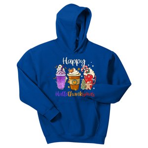 Happy Hallothanksmas Coffee Latte Halloween Thanksgiving Gift Kids Hoodie