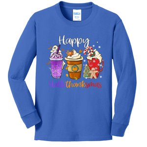 Happy Hallothanksmas Coffee Latte Halloween Thanksgiving Gift Kids Long Sleeve Shirt