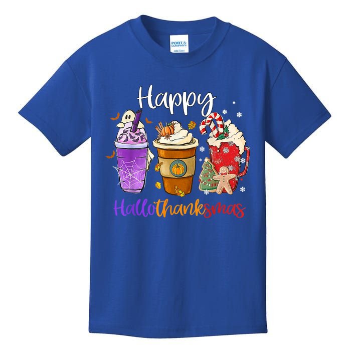 Happy Hallothanksmas Coffee Latte Halloween Thanksgiving Gift Kids T-Shirt