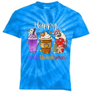 Happy Hallothanksmas Coffee Latte Halloween Thanksgiving Gift Kids Tie-Dye T-Shirt