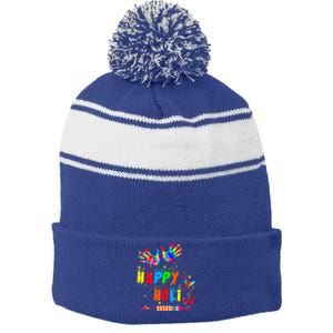 Happy Holi Color India Hindu Gift Stripe Pom Pom Beanie