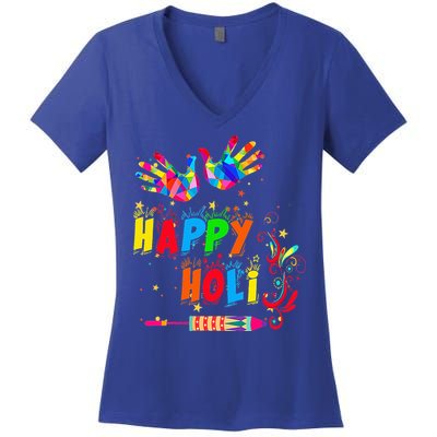 Happy Holi Color India Hindu Gift Women's V-Neck T-Shirt
