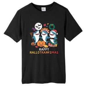 Happy Hallothanksmas Christmas Halloween Shark Thanksgiving Great Gift Tall Fusion ChromaSoft Performance T-Shirt