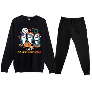 Happy Hallothanksmas Christmas Halloween Shark Thanksgiving Great Gift Premium Crewneck Sweatsuit Set