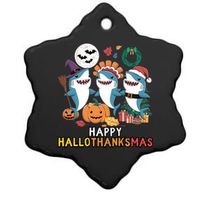 Happy Hallothanksmas Christmas Halloween Shark Thanksgiving Great Gift Ceramic Star Ornament