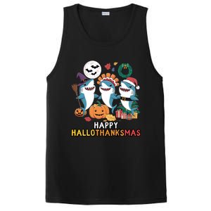 Happy Hallothanksmas Christmas Halloween Shark Thanksgiving Great Gift PosiCharge Competitor Tank