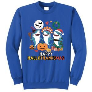 Happy Hallothanksmas Christmas Halloween Shark Thanksgiving Great Gift Sweatshirt