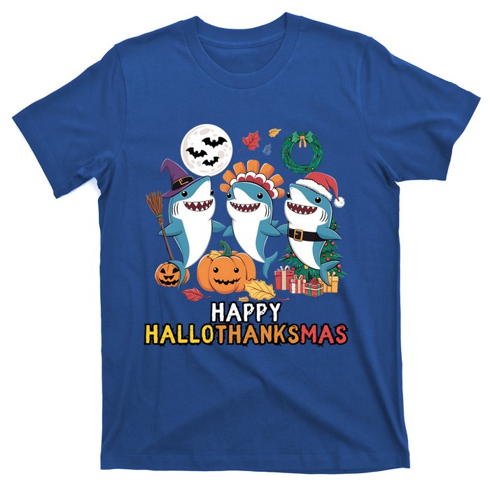 Happy Hallothanksmas Christmas Halloween Shark Thanksgiving Great Gift T-Shirt