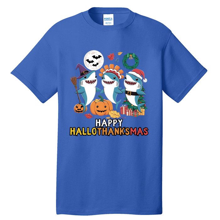 Happy Hallothanksmas Christmas Halloween Shark Thanksgiving Great Gift Tall T-Shirt