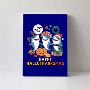 Happy Hallothanksmas Christmas Halloween Shark Thanksgiving Great Gift Canvas