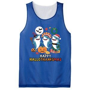 Happy Hallothanksmas Christmas Halloween Shark Thanksgiving Great Gift Mesh Reversible Basketball Jersey Tank